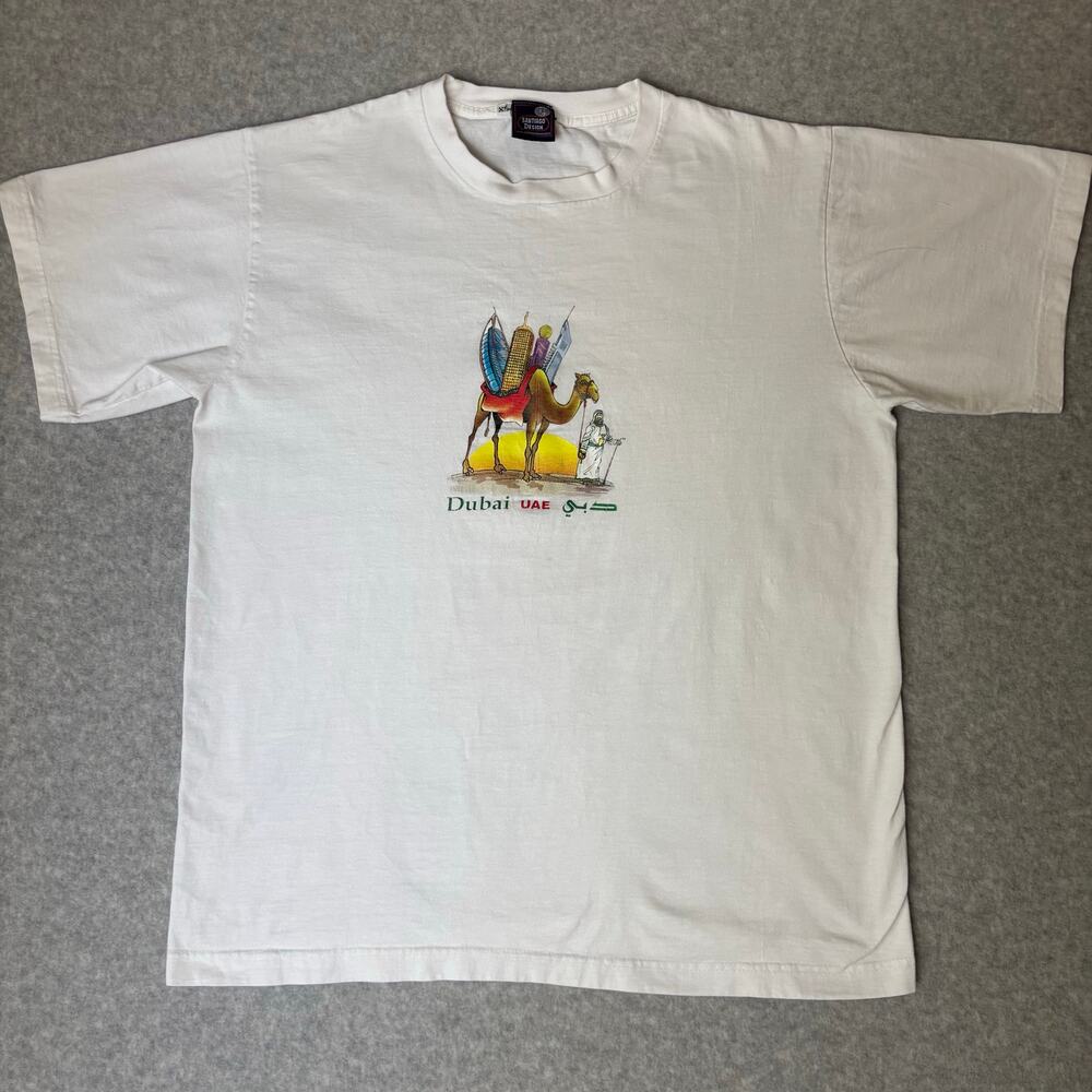 Vintage Dubai UAE Camel Graphic T-Shirt – White – Size XL
